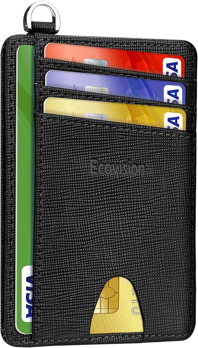 Slim Minimalist Front Pocket Wallet, RFID Blocking Credit Card Holder Wallet with Detachable D-Shackle for Men Women