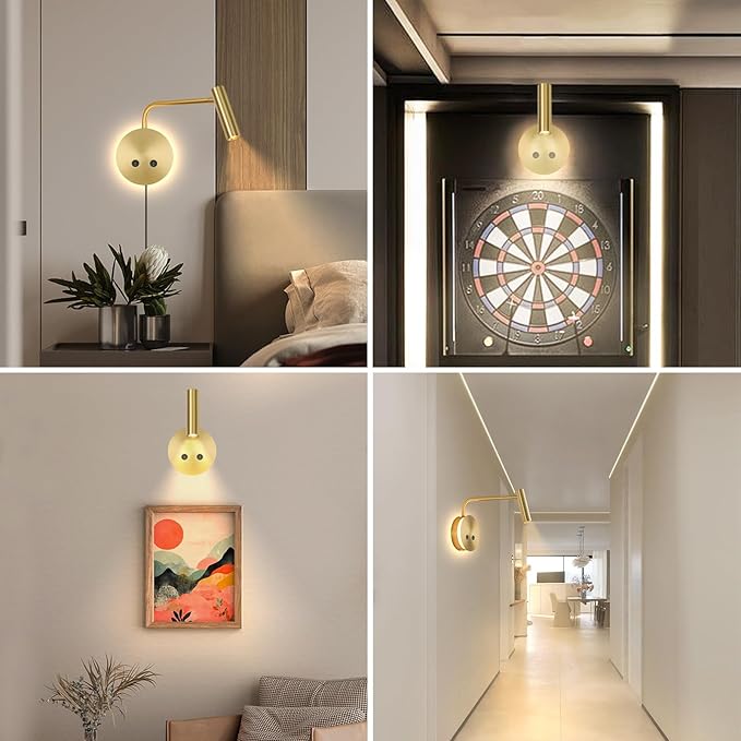 Gold Wall Mounted Reading Light 2 Pack, 3000K Flexible Headboard Reading Sconces with On Off Switch Control, Plug in/Hardwired Wall Light Fixtures with Night Light for Bedside Bedroom Bunk