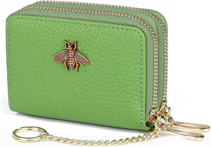 imeetu RFID Credit Card Holder, Small Card Wallet Women, Leather Card Case | Genuine Leather Women's Card & id Cases, Change Coin Purse with Zipper Keychain id Window, 20 Colors & 3 Styles, Daily, Gifts