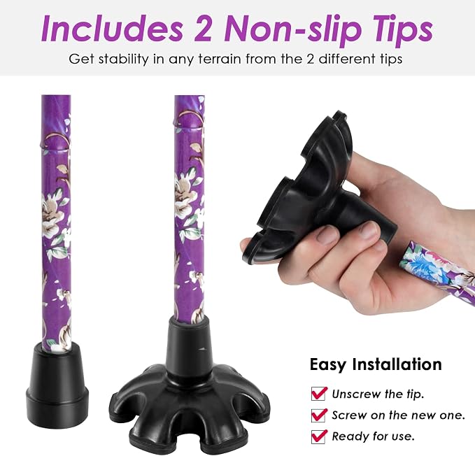 Walking Cane PANZHENG Cane for Man/Woman | Mobility & Daily Living Aids | 5-Level Height Adjustable Walking Stick | Comfortable Plastic T-Handle Portable Walking Stick Folding Cane