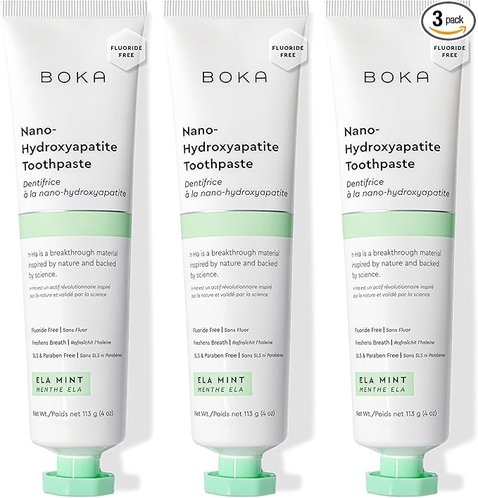 Boka Fluoride Free Toothpaste, Nano Hydroxyapatite Toothpaste, Appropriate for Sensitive Teeth - for Adult Oral Care - Ela Mint Flavor, 4 Fl Oz 3Pk