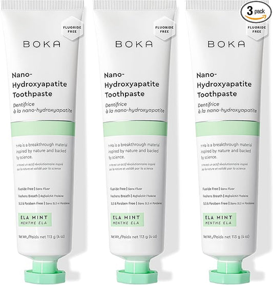 Boka Fluoride Free Toothpaste, Nano Hydroxyapatite Toothpaste, Appropriate for Sensitive Teeth - for Adult Oral Care - Ela Mint Flavor, 4 Fl Oz 3Pk