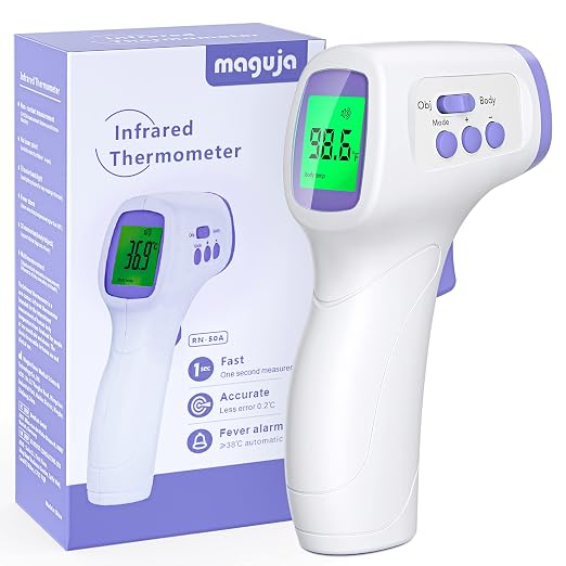 maguja Digital Touchless Forehead Thermometer for Adults Kids Home Use | Infrared Forehead Thermometer with 3 in 1 LCD Display Fever Alarm and Memory Function