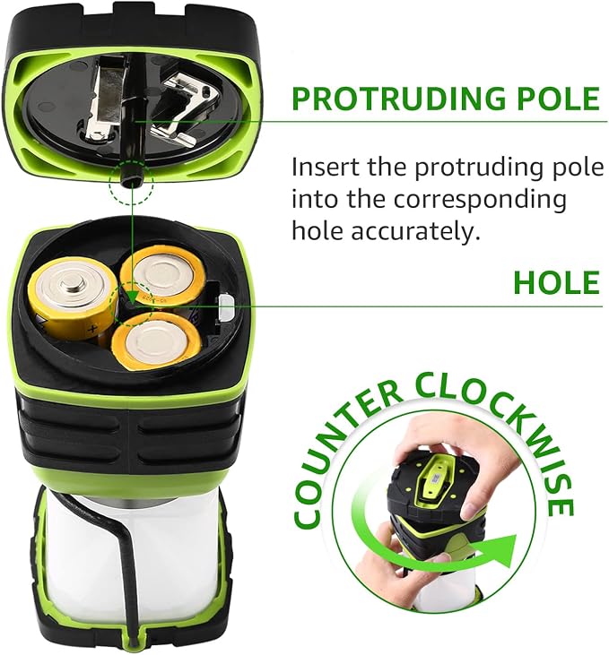 Lepro 1000LM Battery Powered LED Camping Lantern, Green Tent Light with 4 Light Modes, Camping Essentials, Waterproof Lantern Flashlight for Camping, Emergency Light, Power Outages, Not Rechargeable