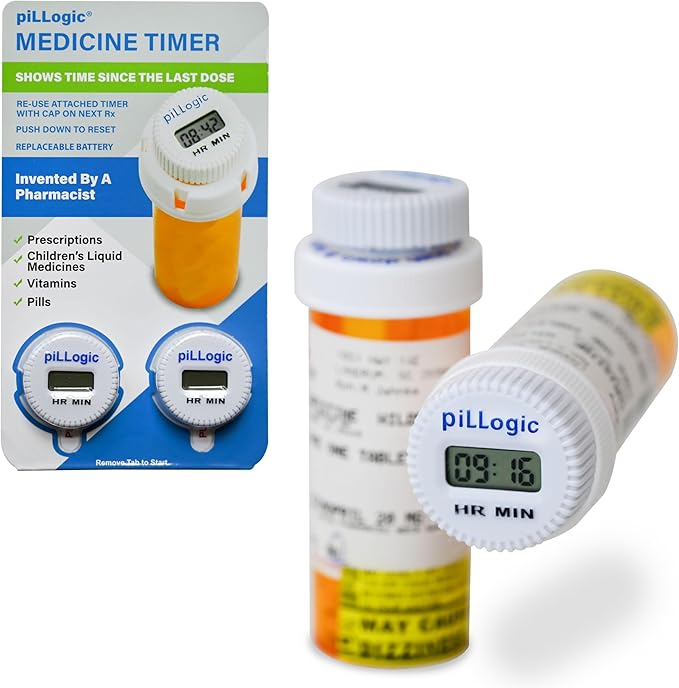 Medication Timer | Pill Reminder Cap Attachment for Prescription Bottles | Automatic Medicine Tracker for Adults, Seniors, Children | No Alarm, Pharmacist Created