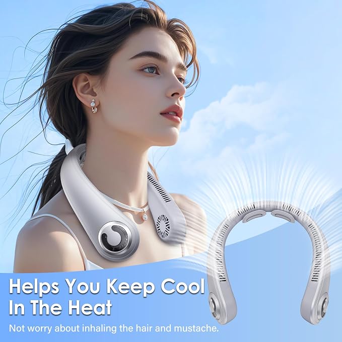 Portable Lightweight Neck Fan with Neck Support, Birthday Gifts for Men Women Dad Mom, Rechargeable Personal Wearable Cooling Neck Fans for Hot Flashes, Disneyland, Travel, Camping Essentials