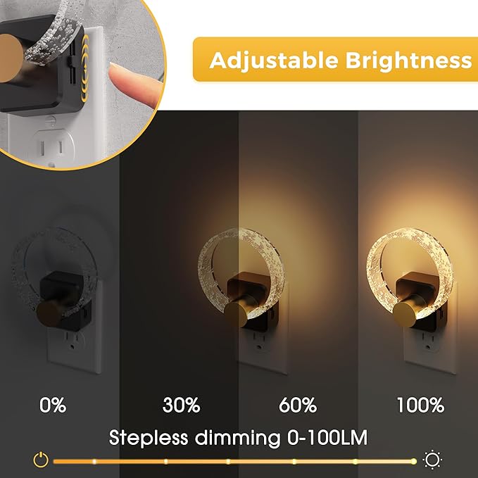 L LOHAS LED Night Lights Plug into Wall, Plug in Night Light with Light Sensor, 3000K Soft White, 0-100LM Brightness Adjustable, Bubble Nightlight for Bathroom Bedroom Hallway