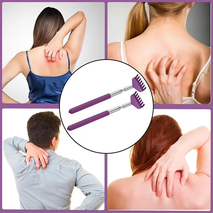 Kuvvfe 2 Pack Portable Extendable Back Scratcher, Stainless Steel Telescoping Back Scratcher with Beautiful Present Packaging(Purple)