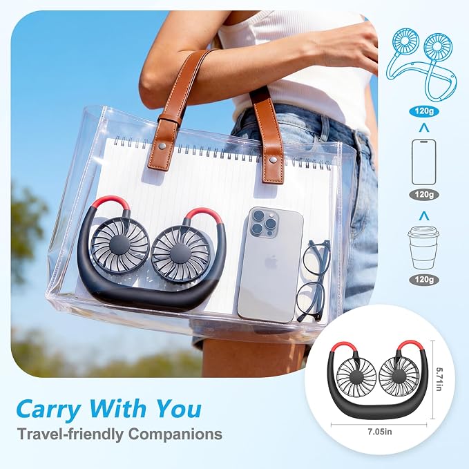 Neck Fan Portable Rechargeable: Personal Cooling Wearable Fan Around your Neck that Blow Cold Air for Men Women - Usb Should Fan Battery Operated for Travel and Outdoor Sports