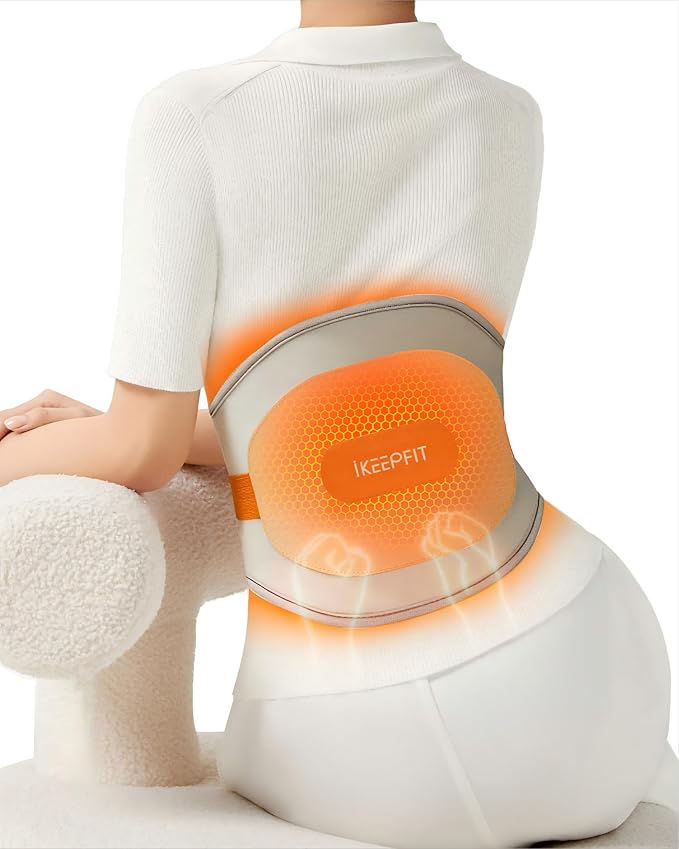 IKEEPFIT® Heating Pad for Back Pain Relief: MAXwarm® 3.0, Portable Cordless Heat Pad with Massager for Period Cramps, 8000mAh Large Battery, FSA Eligible HSA, Christmas Gift for Women Men 90-310 lbs