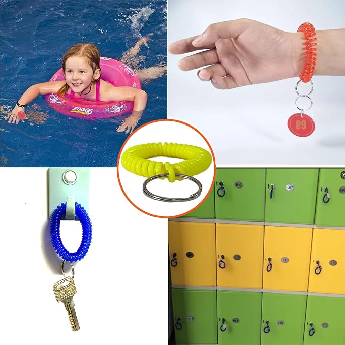 10 Pieces Wrist Coil Keychain Spiral Key Ring, Lemon Yellow | Wristband Bracelet Key Holder for Pool Gym ID Badge