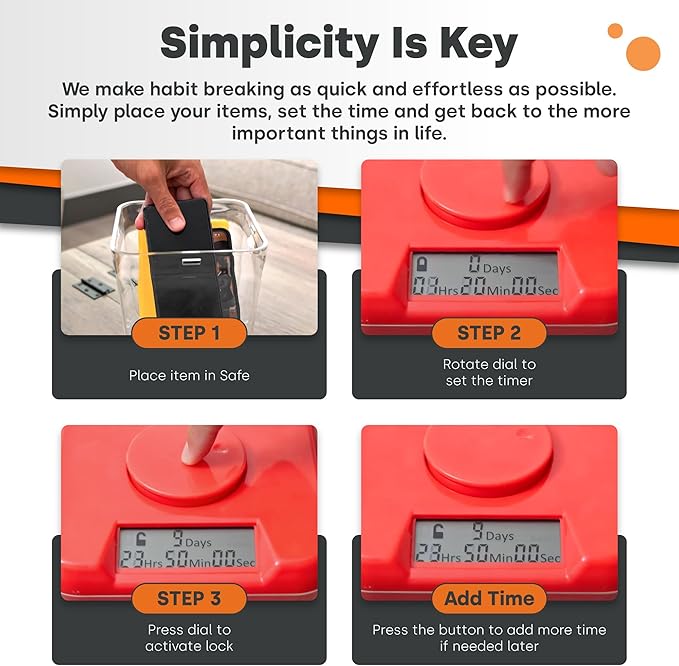 KSafe Timer Lock Box for Phones, Snacks & Medications - Cell Phone Jail & Food Safe with Timer - Time Locking Container for Better Habits & Addiction Management (Mini, Red Lid + 3.0” White Base)