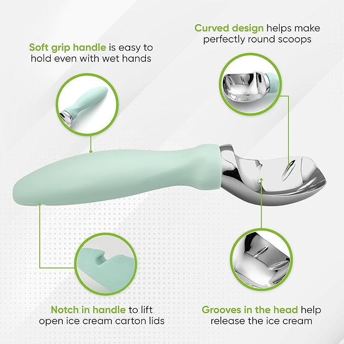 Spring Chef Heavy Duty Metal Ice Cream Scoop - Dishwasher Safe Ice Cream Scooper - Commercial Icecream Scoop Spade - Professional Kitchen Gadgets for Gelato, Melon, Sundae - Cookie Spoon - Mint