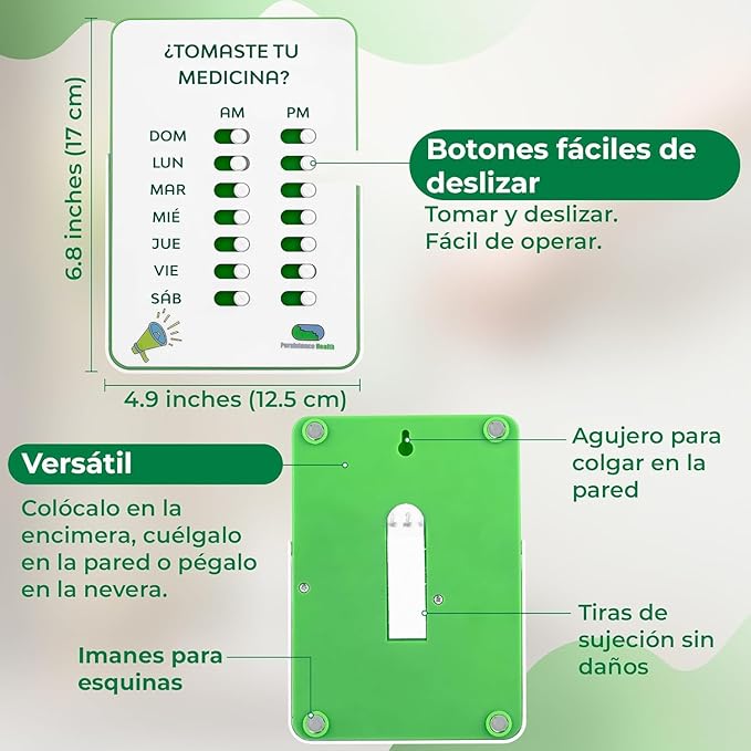 Medication Tracker & Pill Reminder | Visual Reminder Alarm | 7 Day AM PM Medication Reminder | Take and Slide | No More Second-guessing or Double-dosing | Perfect for The Elderly (Two Column Spanish)