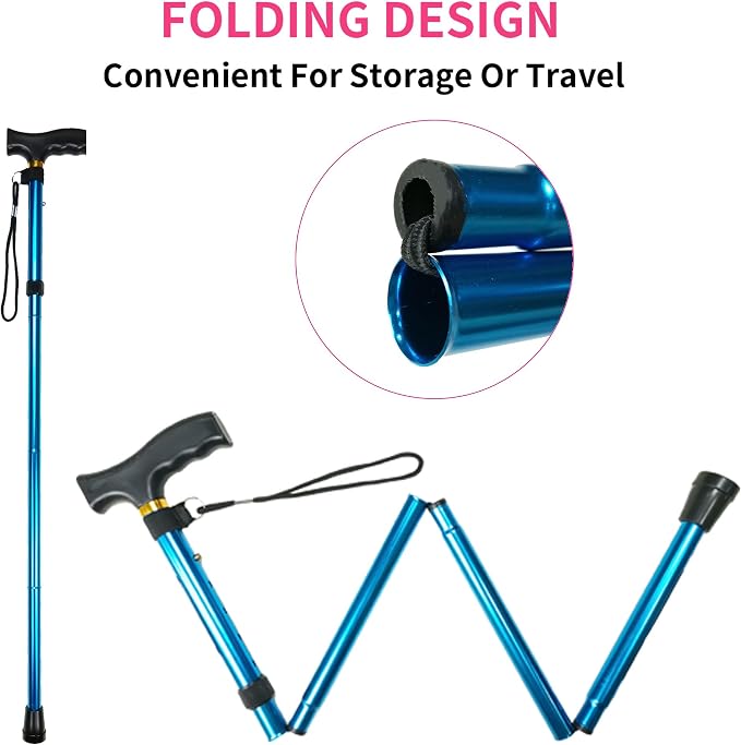 Folding Canes for Men and Women, Floral | 5-Level Adjustable Height, Lightweight Collapsible, Aluminum, Wrist Strap, T Handle, Walking Sticks for Seniors Adults