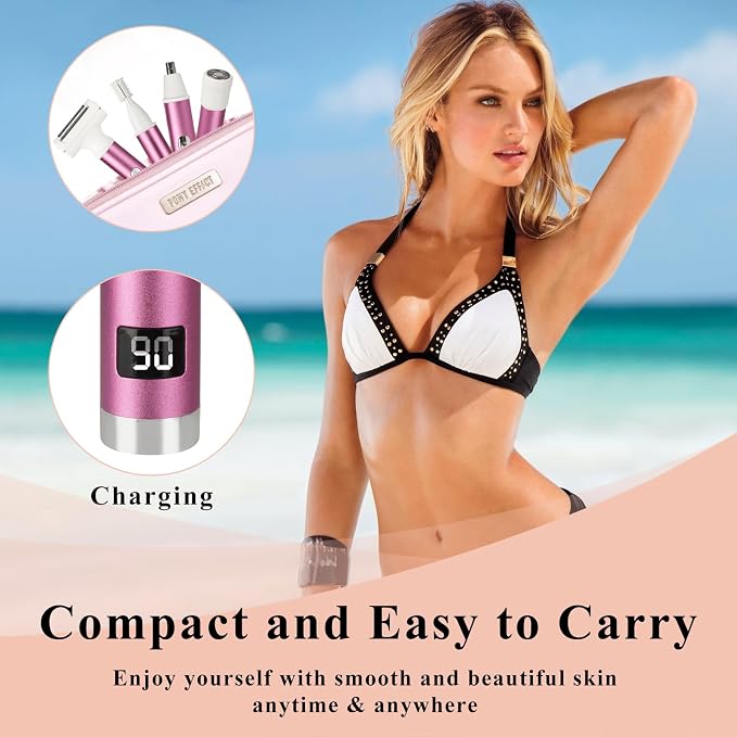 Wet & Dry Electric Razor for Women Men,4 in 1 Rechargeable Led Display Electric Shaver and Facial Hair Remover,Painless Ladies Body Razors for Nose Face Body Leg Bikini Arm Hair (White & Pink)