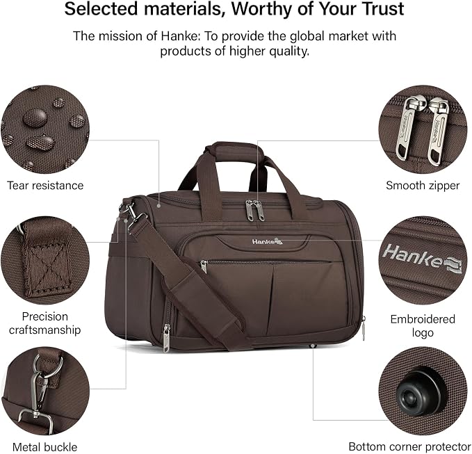 Hanke Underseat Carry On luggage Bags for Travel, Foldable Travel Bags for Women, Soft Lightweight Personal Item Travel Bag Small Carry On Bags for Airplanes, Travel Tote Bags for Women Men.（Coffee）