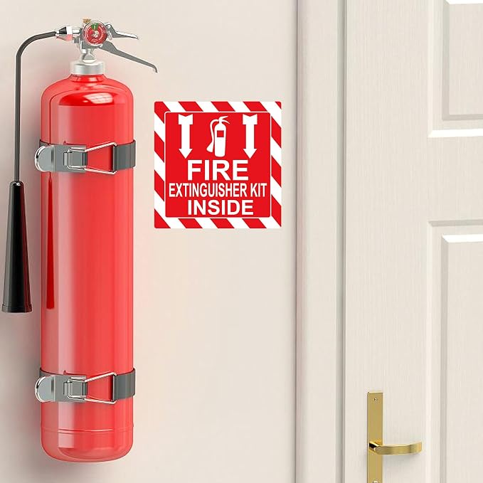 Green First Aid Kit Inside Red Fire Extinguisher Inside Sticker Safety Sign | 4 Inch Adhesive First Aid Kit Sign Decals UV Resistant 8 Pcs Industrial Safety Warning Decal for Trucks or Equipment