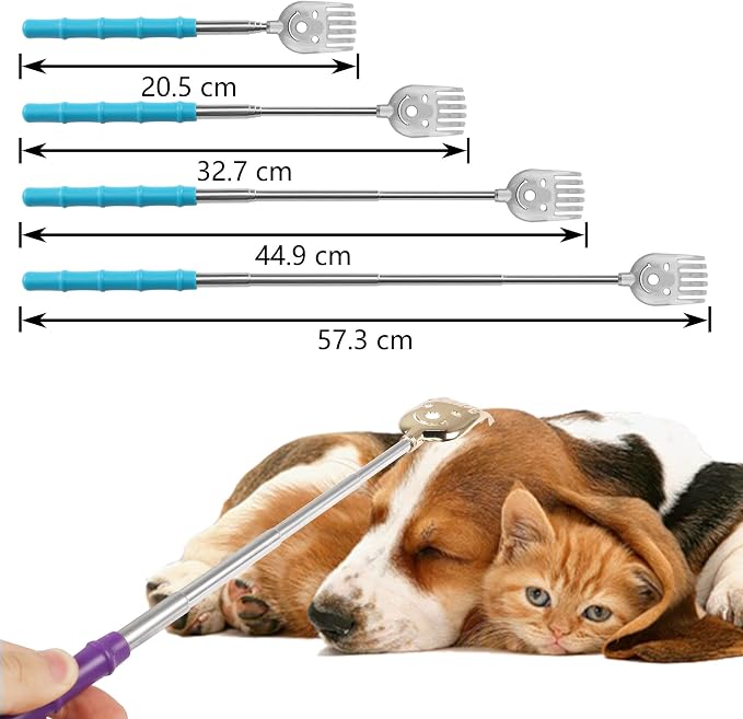 CERRXIAN 5 Pack Telescoping Back Scratcher, Portable Extendable Back Scratcher, Telescoping Metal Back Scratchers/Hand Massager with Soft Rubber Handles for Adults, Kids,Dogs