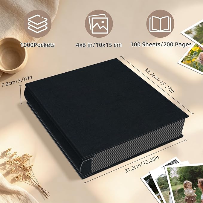 Popotop Photo Album 4x6 1000 Pockets for Wedding Gifts,Linen Hardcover Picture Albums for Family Anniversary Baby Vacation Pictures