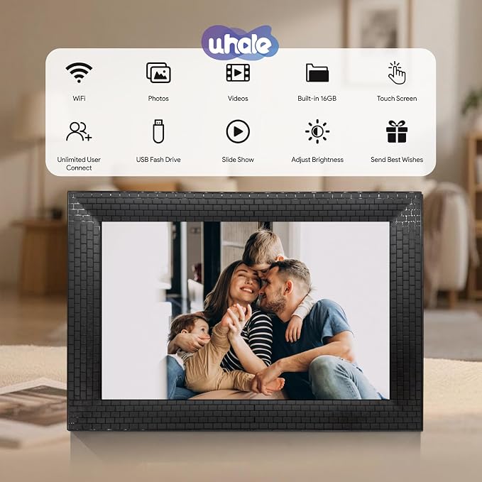 10.1 Inch WiFi Digital Picture Frame,Effortlessly Secure & Private Sharing,IPS Touch Screen, 16GB,Invite Family via Uhale App,Gift for Mother's Day, Parents, Grandparents