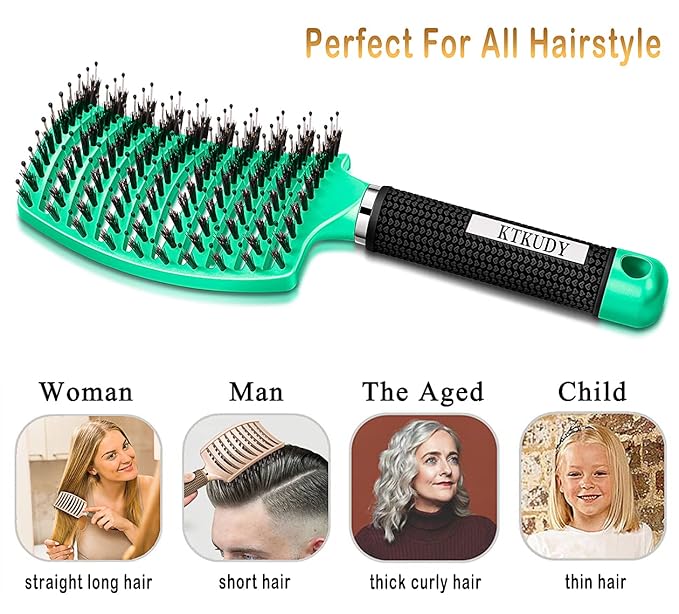Detangling Brush for Women & Kids, Wet & Dry Hair, All Hair Types | Less pulling & breakage, Boar bristles tame frizz & add shine, Vents for faster blow-drying, Lightweight 4 oz, Non-slip grip
