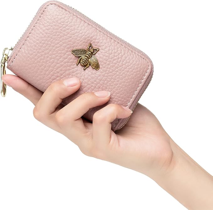 imeetu RFID Credit Card Holder, Small Card Wallet Women, Leather Card Case | Genuine Leather Women's Card & id Cases, Change Coin Purse with Zipper Keychain id Window, 20 Colors & 3 Styles, Daily, Gifts