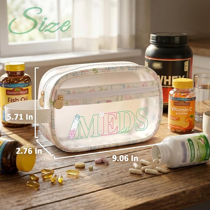 COSHAYSOO Clear MEDS Bag Medicine Travel Case Pill Pouches for Traveling Small Medication Organizer Purse for Women Teen Girls, Car Emergency Medicine Kit Accessories Airplane Park Trip Essentials