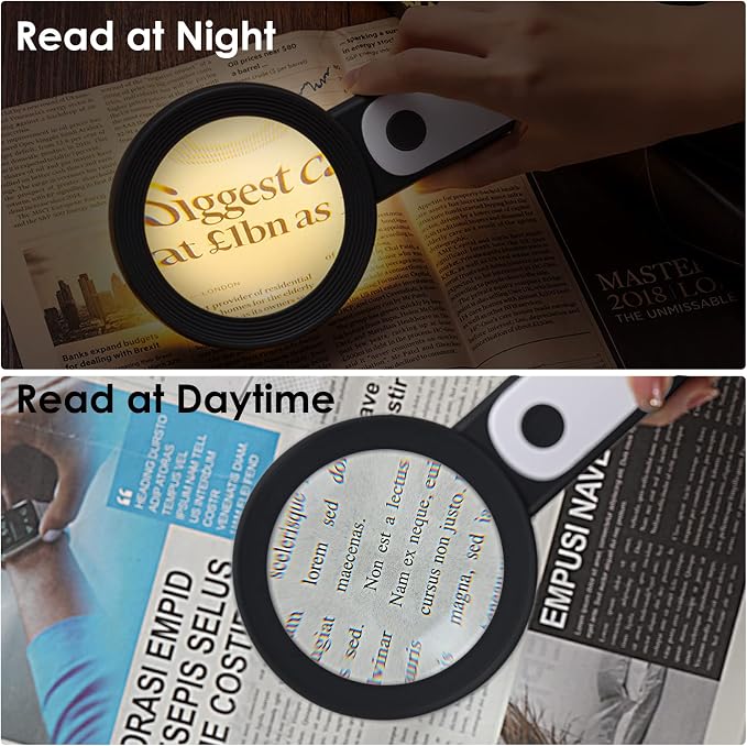 MoKo 30X Magnifying Glass with Light for Close Work,Reading,Coins,Jewelry | Handheld Magnifying Loupe,18LED 3 Modes Illuminated Lighted Magnifier,Gifts for Seniors,Kids,Low Vision,Black