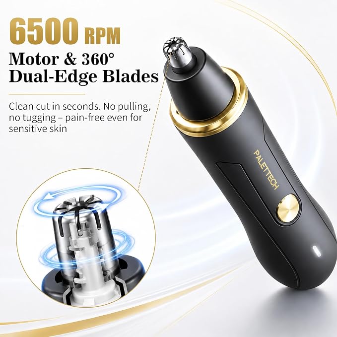 Nose Hair Trimmer for Men, Ear and Nose Trimmer for Men, USB-C Rechargeable, 6500 RPM Painless, 40 Days Use, Nose Hair Trimmer for Women, Dual-Edge Blades, Low Noise, Gift for Men & Women