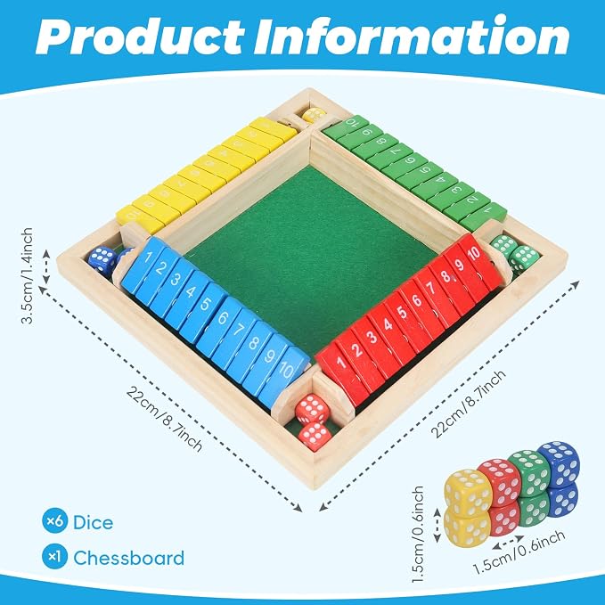 TOMMYHOME Wooden Shut the Box Board Game – Math Games & Dice Games for 2-4 Players, Family Game for Game Night, Travel Board Games, Table Games for Adults & Kids, Bar, Trivia.