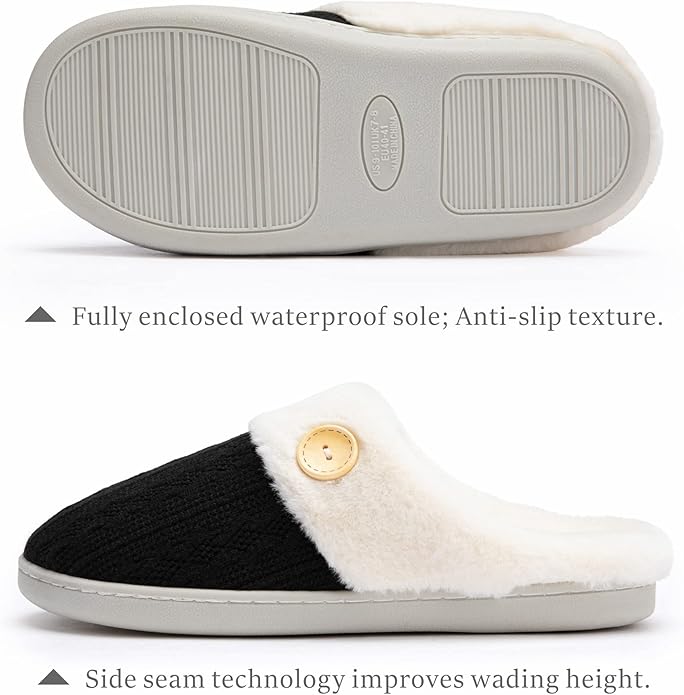 Chantomoo Womens Slipper Warm Comfy Memory Foam House Slippers Knitted Shoes Faux Fur Lined Anti-Skid Rubber Sole Bedroom Cozy Indoor Outdoor Slippers