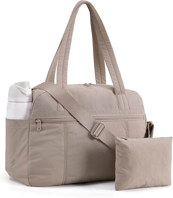 LIGHT FLIGHT Personal Item Travel Bag, Lightweight Gym Bag for Women, 20L Weekender Duffel Bag with Toiletry Pouch, Carry on Overnight Dance Duffle, Camel