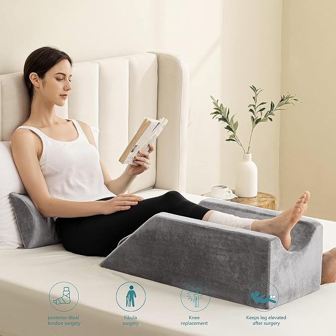 UBBCARE Leg Elevation Pillow for Leg/Knee Surgery Recovery, Memory Foam Leg Pillow with Velvet Washable Cover, Small Grey