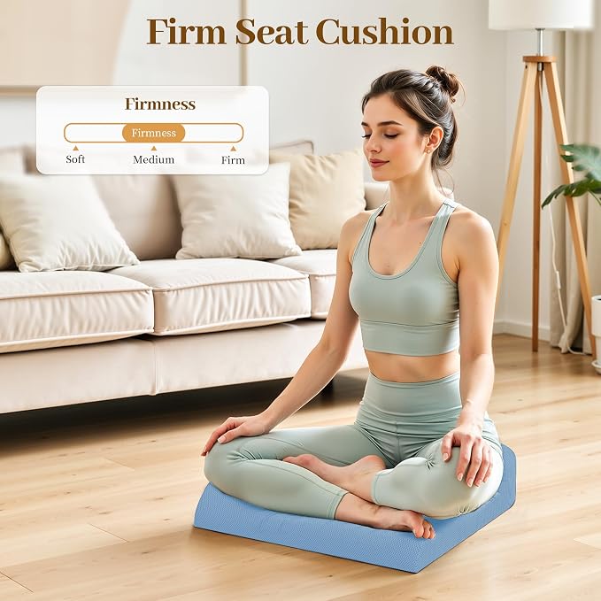 TranquilRelax Memory Foam Seat Cushion for Office Chair, 3-Inch, Light Blue | Medium-firm Support for Long Sitting, Washable Mesh Cover, Non-slip Base, Perfect for Car Seats & Short Drivers