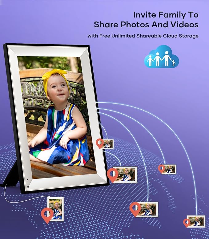Cozyla 10.1'' WiFi Digital Picture Frame for Storing Memories | No Subscription & Free Unlimited Storage, Share Photo＆Video via Apps, Auto-Rotate WiFi Electronic Photo Frame for Gifting
