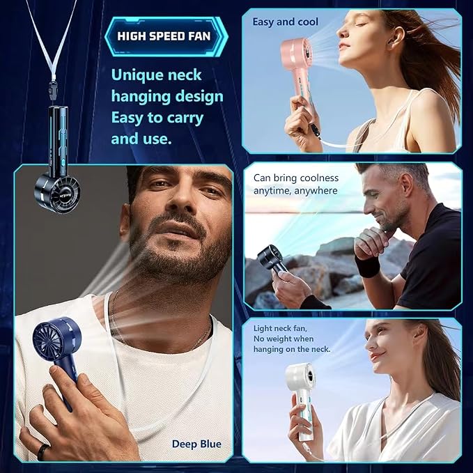 Portable High Speed Mini Handheld Fan, USB Rechargeable Neck Personal Mini Fan(7000 RPM high speed motor,Lasts 4-16 Hours) 4-speed powerful Wind Fans for Summer Outdoor Traveling,Gifts for Kids