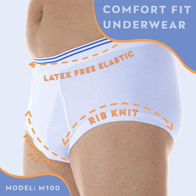 Wearever Incontinence Underwear for Men - Reusable & Washable Men's Bladder Control Briefs with Regular Absorbency - Leak Proof Underwear 150 ml (Pack of 3) (White) (L)
