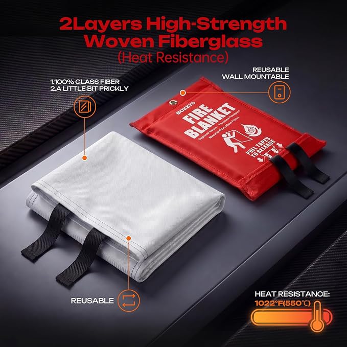 Fire Blanket | 60"x60" Fire Blankets Emergency for Home and Kitchen | Fiberglass Prepared Fire Suppression