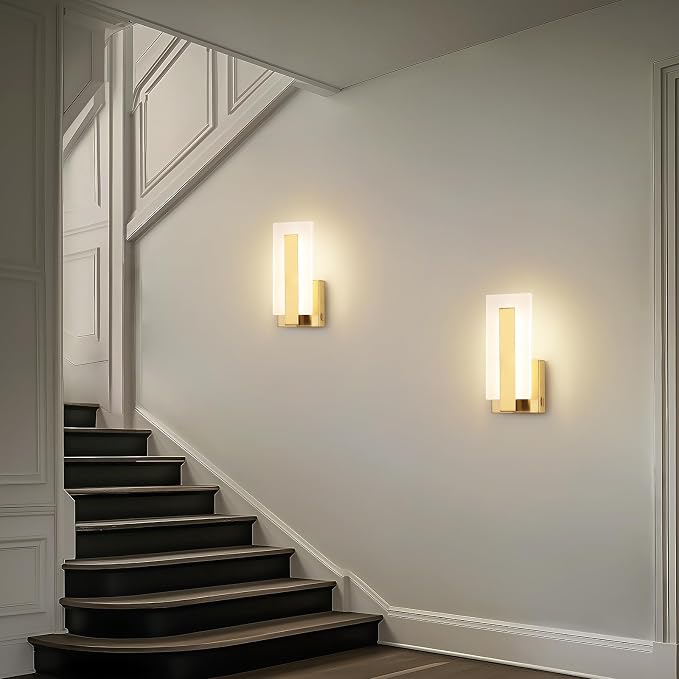 Joosenhouse LED Wall Sconce Set of 2, 5CCT Dimmable Brass Hardwired Wall Mount Sconce, Up & Down Mountable Indoor Light for Hallway, Bedroom, Study, Living Room, ETL Certified