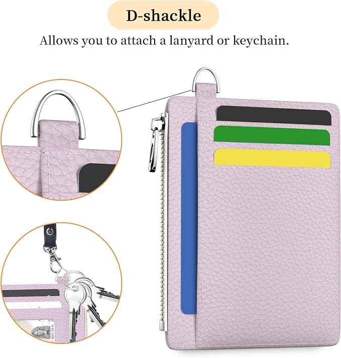 Hancynir Minimalist Slim Wallet Women Credit Card Holder, RFID Small Cute | Zipper Pocket Wallet, Thin Travel Coin Purse, Ladies Women Gifts, Key Chain Card Case, 6 Card Slots, ID Window, PU Leather