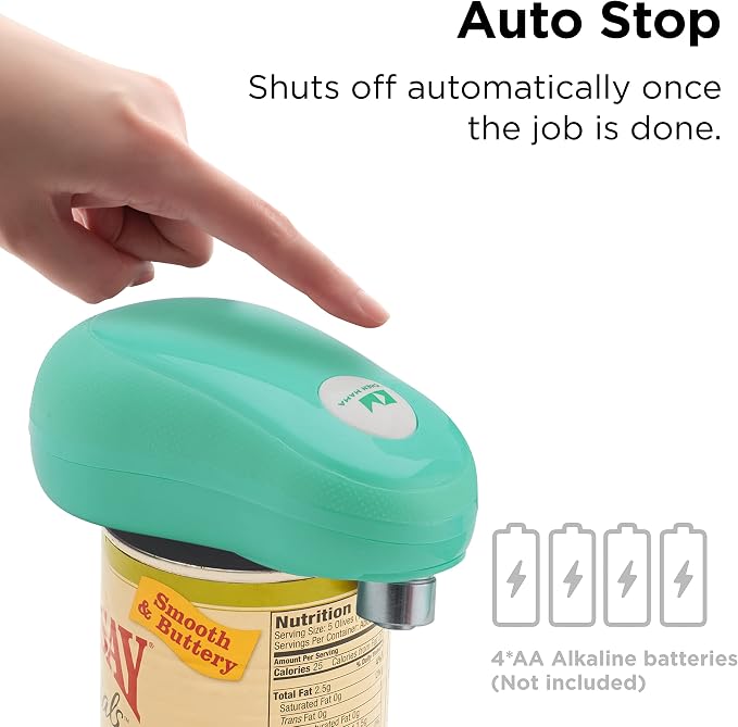 Kitchen Mama One Touch Electric Can Opener, Teal | Opens with One Button Press, Auto-Stop, Smooth Edge, Cordless, Battery Operated