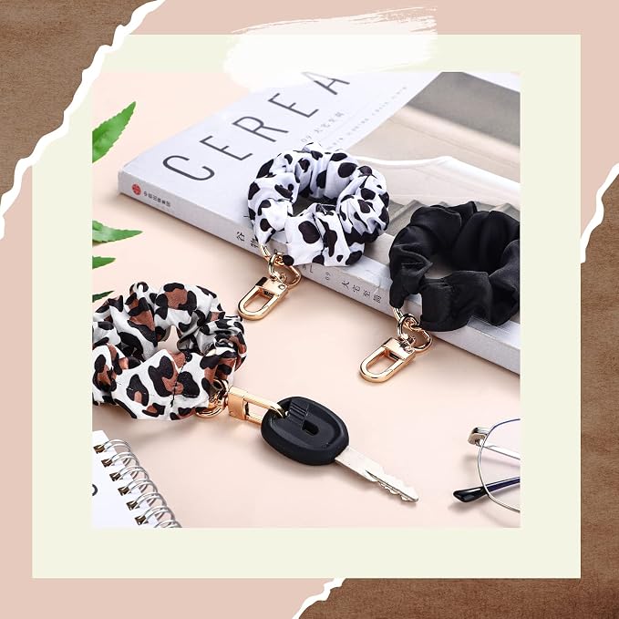Jadive 3 Pcs Scrunchie Keychain Wristlet Cute Bracelet Stretchy Car Keyring Wrist Holder for Women Gym Travel Shopping