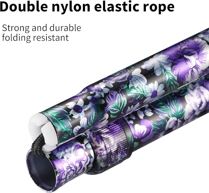 Floral Canes for Women Folding Cane for Stability with Non-Slip Base, Adjustable Walking Cane for Seniors - Lightweight Collapsible Walking Sticks with T & Offset Handle