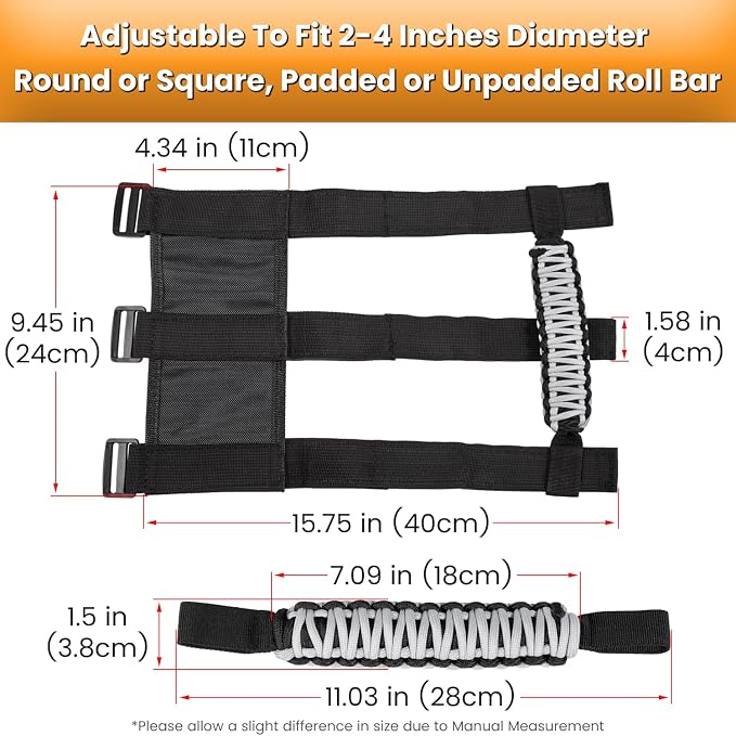 4 x Roll Bar Grab Handles Grip Handle for Jeep Wrangler JK JKU JL JLU TJ YJ Sports Sahara Freedom Rubicon Unlimited Gladiator JT 1955-2023 UTV ATV Premium 550 Paracord Interior Accessories (Gray)
