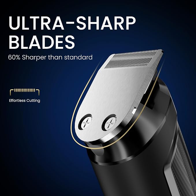 Ufree 3-in-1 Beard Trimmer for Men, IPX6 Waterproof Electric Razor Shaver | Beard, Nose, Hair, Stainless Steel Blades, USB-C Fast Charge, 120-Min Usage, 8000 RPM, Wet and Dry, LED Display, Travel Lock