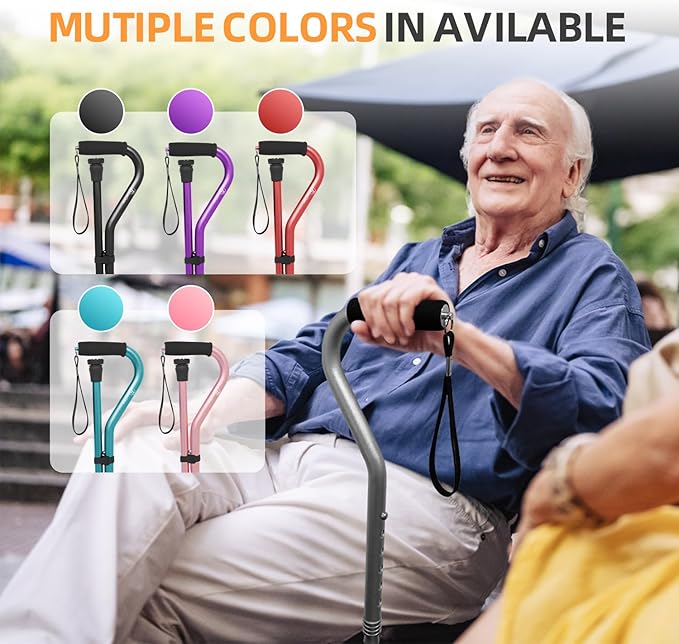 BeneCane Walking Cane for Men & Women Adjustable Cane with Offset Soft Cushioned Handle -Portable Lightweight Sturdy Mobility Walker Aid for Elderly, Seniors Collapsible Cane