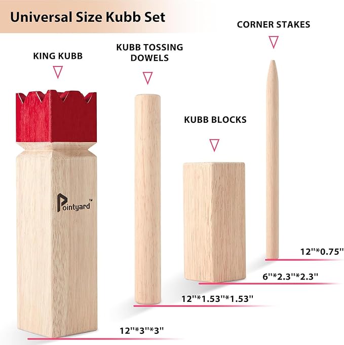 Kubb Yard Game Set Viking Chess Outdoor Hevea Hardwood Toss Game for Adults & Families - with 10 Blocks, 6 Batons, Carrying Bag | Perfect for Backyard Lawn Beach Party BBQ Camping