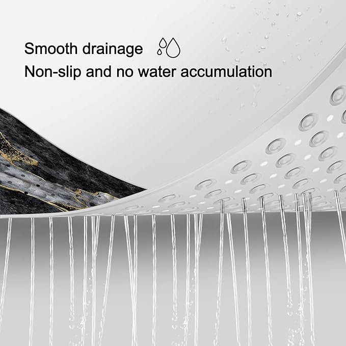 LNOND Marble Bath Tub Mat Non Slip, Extra Long 40 X 16 Inch Anti Slip Mat for Bathtub, Black Grey Luxury Marble Shower Mat with Drain Holes and Suction Cups, Machine Washable