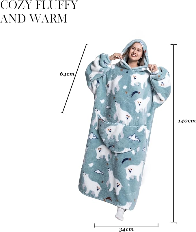 Blanket Hoodie, Long Hooded Blanket Sweatshirt as Birthday Gifts for Women Men, Long Wearable Blanket for Women Men.